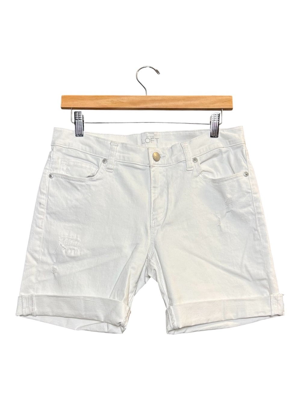 Ann Taylor Loft Modern White Jean Bermuda Shorts Rolled Cuff Sz 28/6 Mid Rise